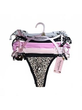 Juicy Couture 5 Pack Thong Panties Logo Waist Leopard Pink Size Medium NWT D/96